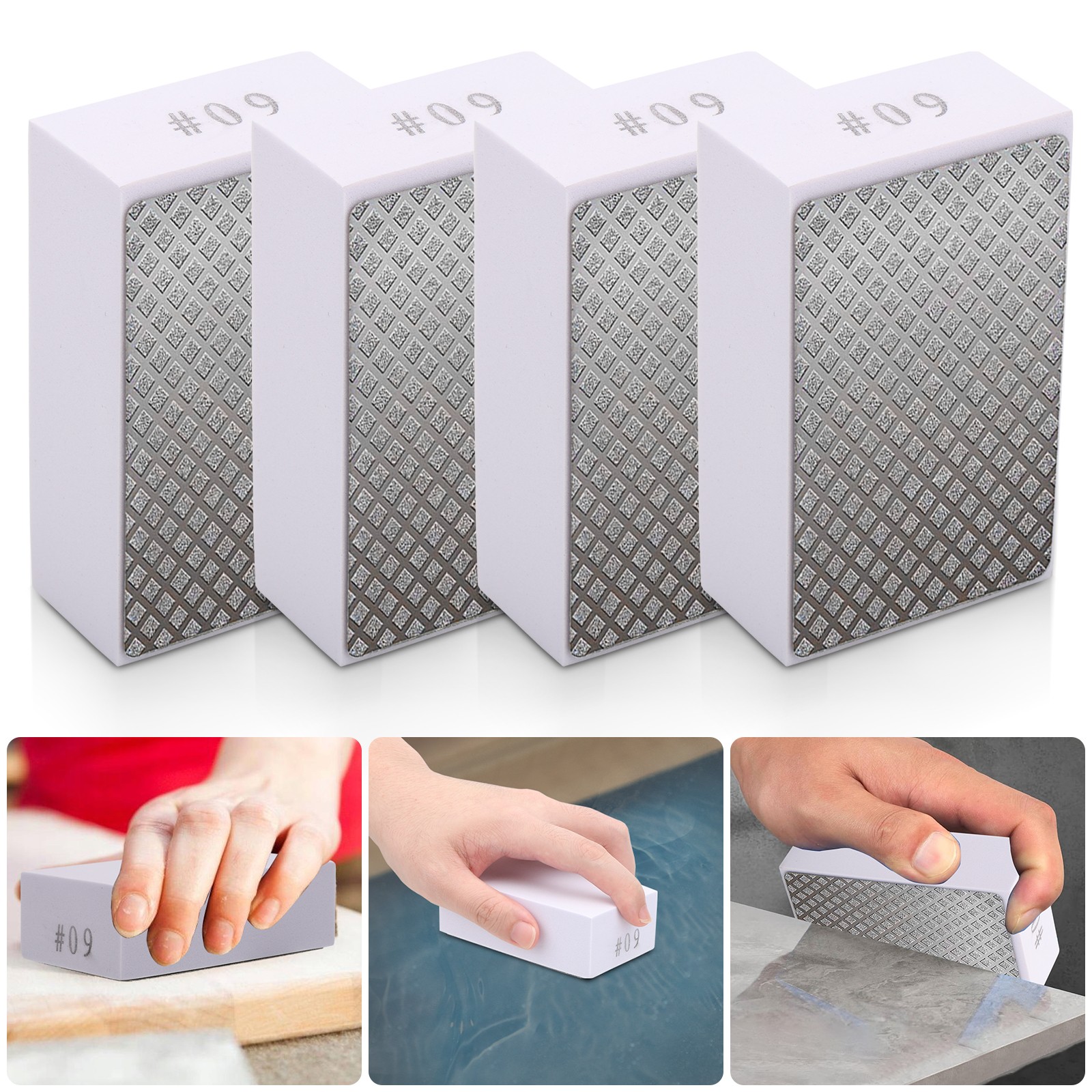 4PCS 60 Grit Diamond Polishing Pads Reusable Sanding Blocks for Stone Tile Glass