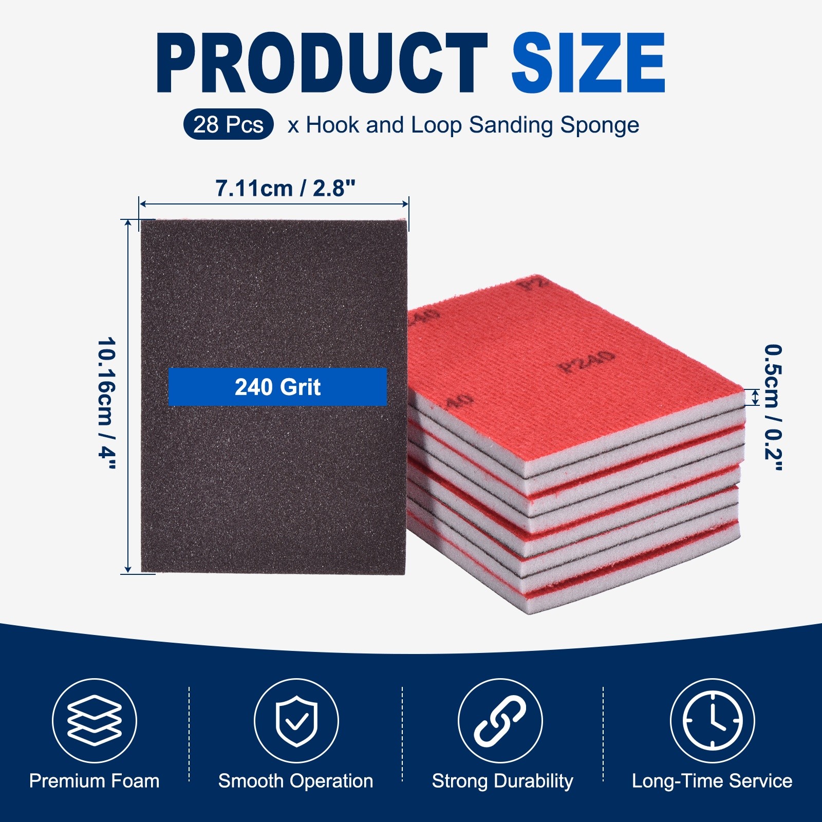 28 Pcs 240 Grit 4 x 2.8 Inch Hook & Loop Foam Sanding Blocks, Black