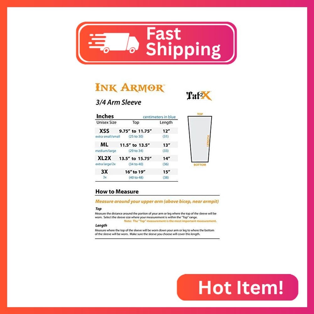 Tat2X Tattoo Cover Up Sleeve – 3/4 Arm – Light – XS/Small – 1 Sleeve