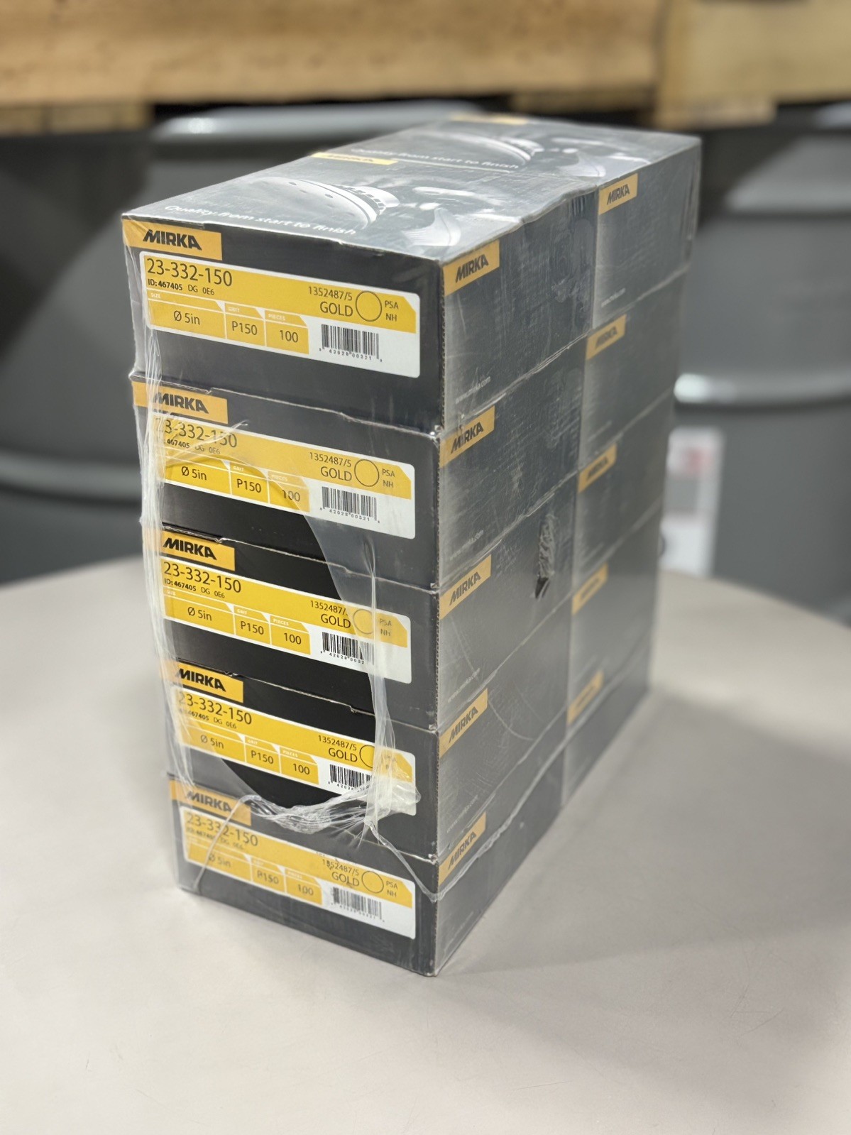 Mirka 23-332-150 Gold 5” 150 Grit PSA Sanding Discs, 10 Boxes- 100 Discs Per Box