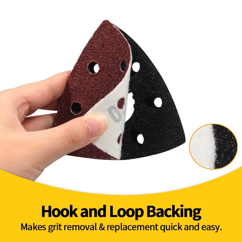 100 PCS 3.5in 6-H AO Triangle Sanding Discs 40/60/80/100/120 Hook Loop Sandpaper