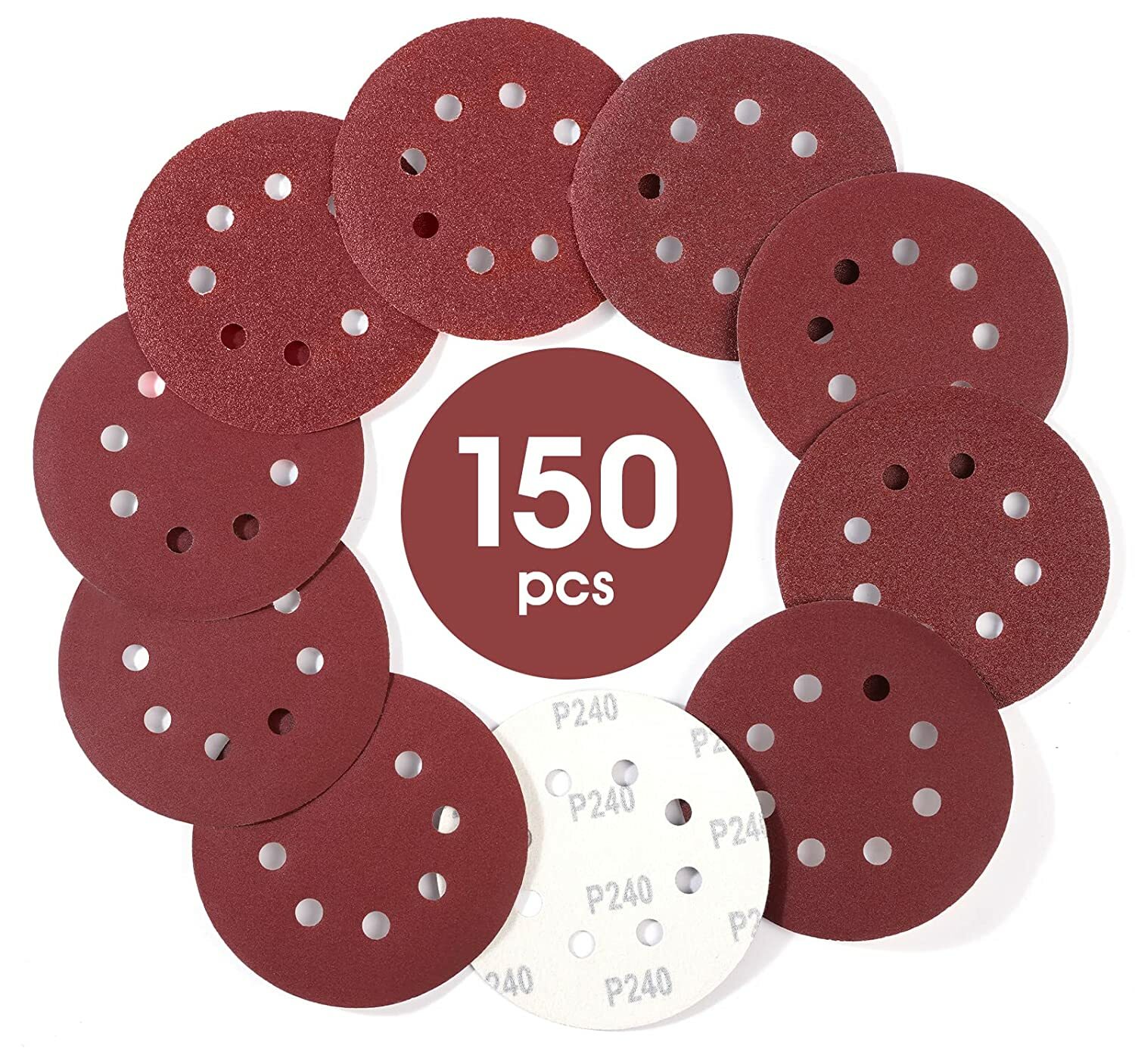 Sanding Discs 5 in 8-Hole Hook Loop 60 80 100 120 150 180 240 320 400 600 Grit