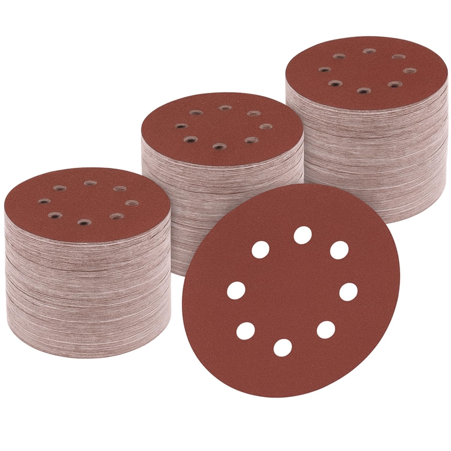 Partyreal Sand-Paper 170PCS 5-Inch 8-Hole Hook-and-Loop Sanding 5 inches, Red