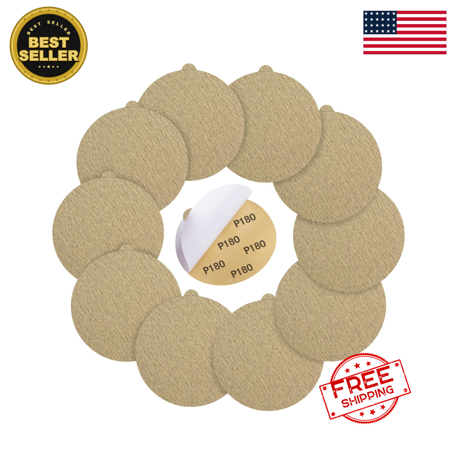 PSA Sanding Discs 6 Inch 180 Grit 50 Pack Self Adhesive Stickyback Sandpaper