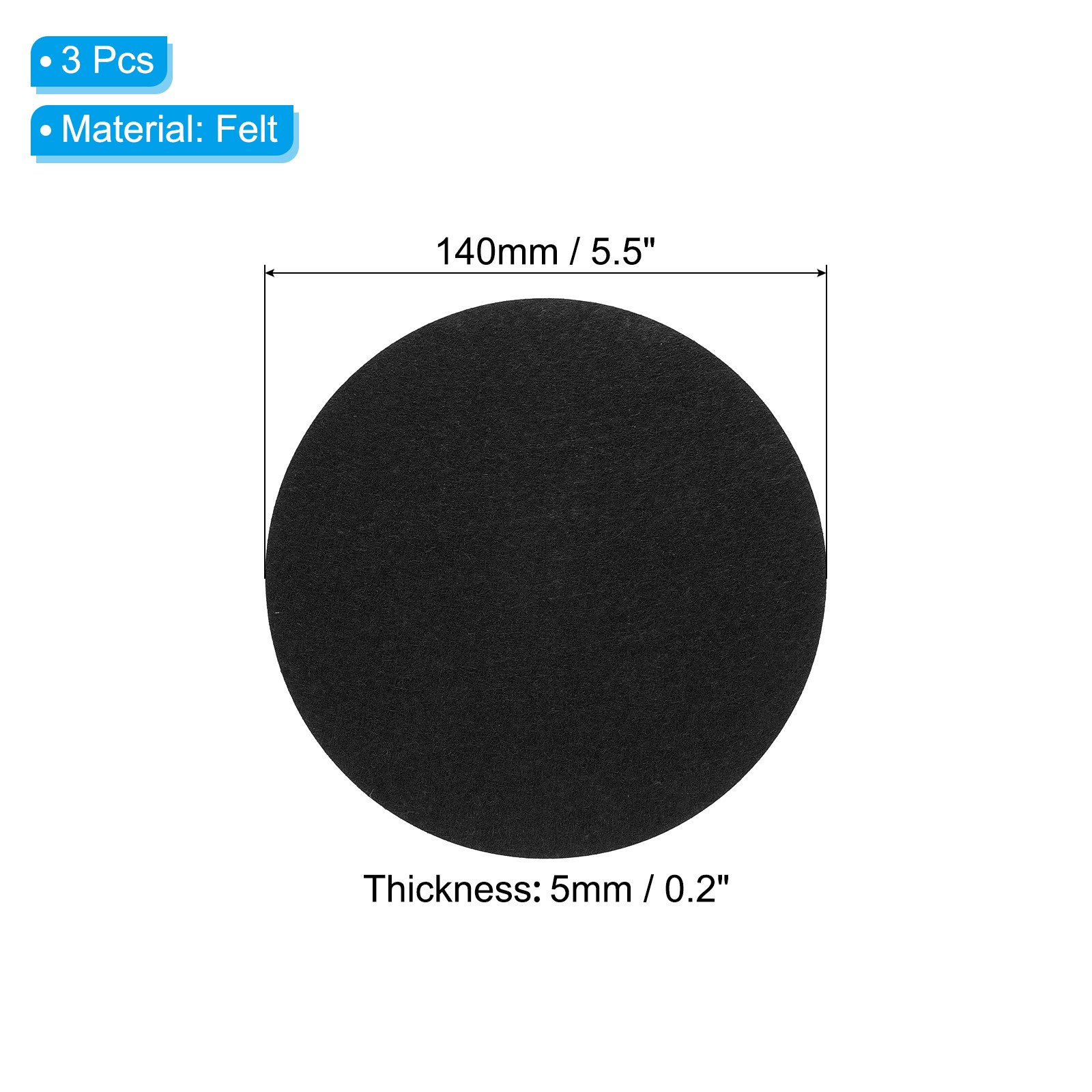 3Pcs 5.5″ Diameter Adhesive Non-Slip Backed Felt 5mm Thickness Black