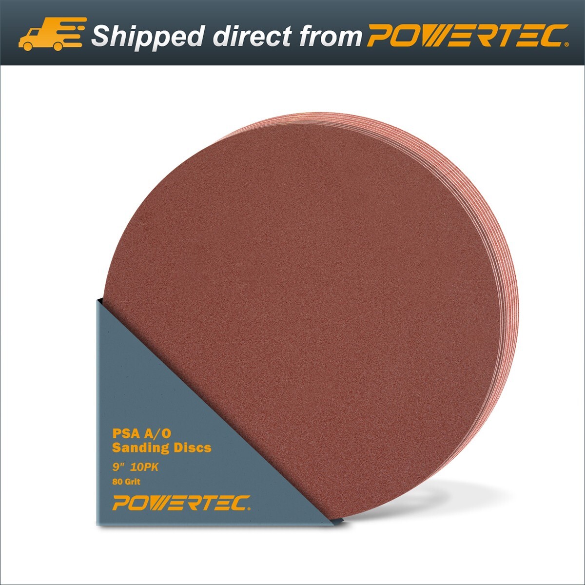 POWERTEC 110580 9″ PSA 80 Grit Aluminum Oxide Sanding Discs, 10 Pack