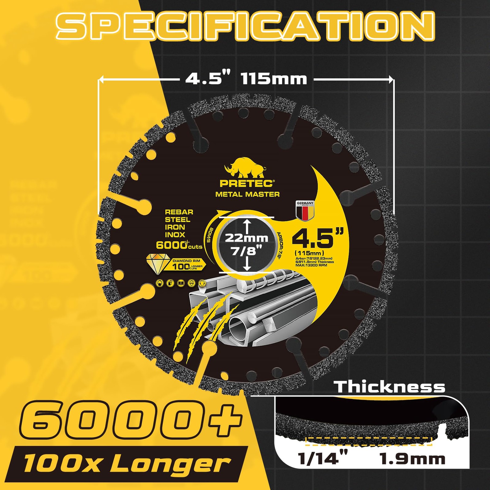 Diamond Cutting Wheel 4 1/2 x 7/8 Inch, Angle Grinder 4 INCH, Black