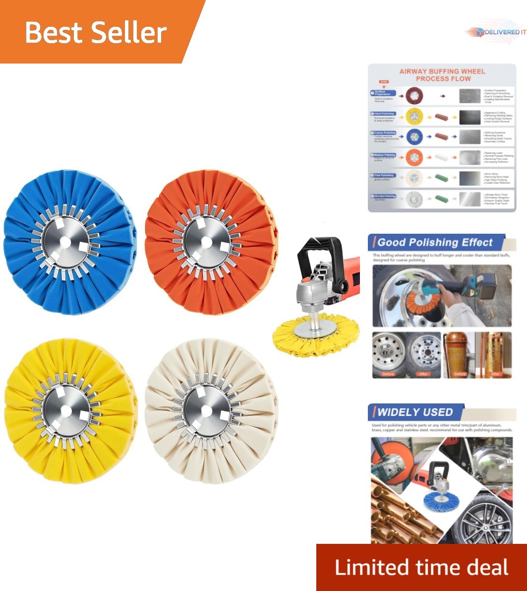 Airway Buffing Wheel Kit 8in Cotton 12 Plys Multi for Metal Polishing and Cut…