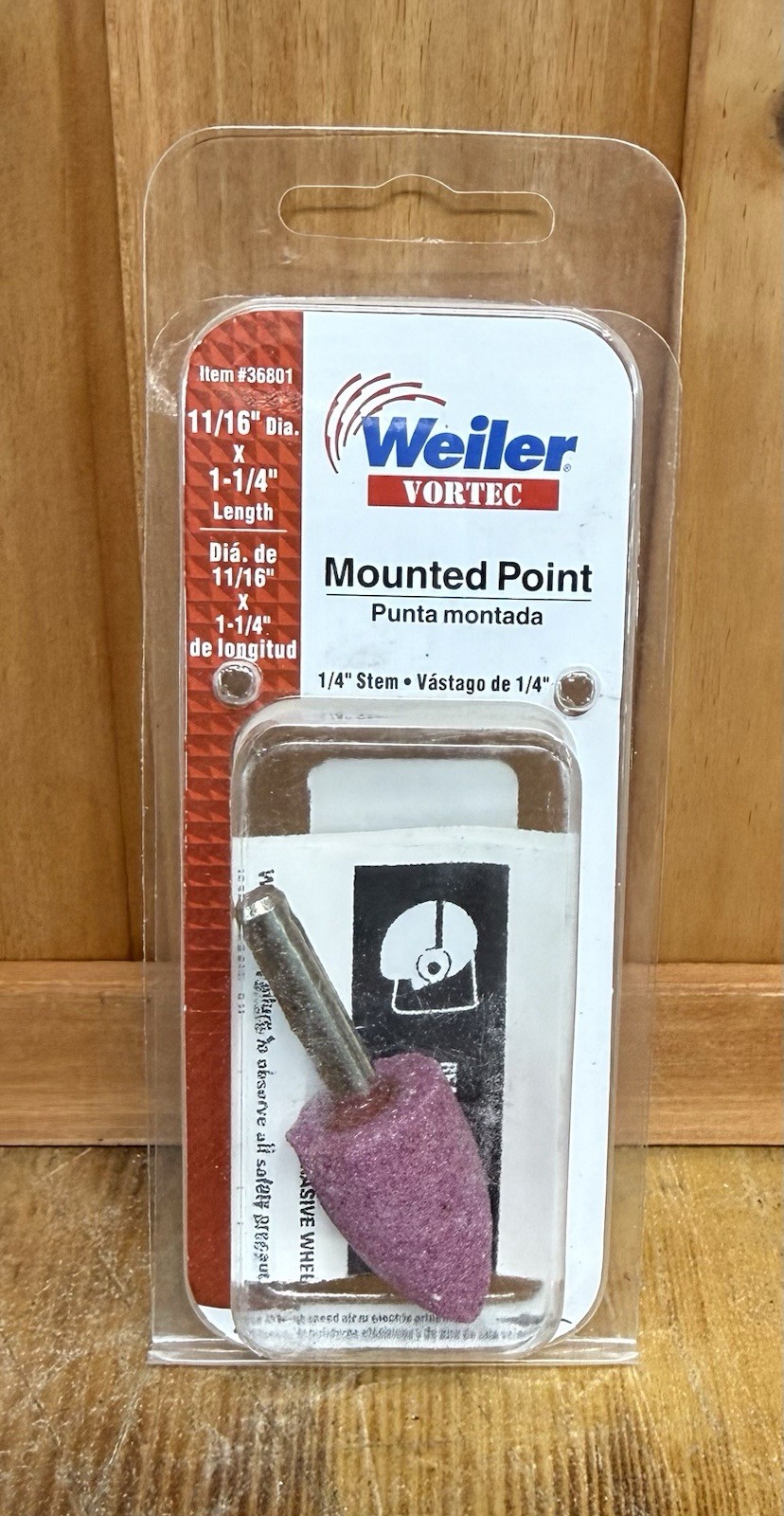 Weiler Vortec 11/16 in. D X 0.25 in. L Aluminum Oxide Stem Mounted Point Cone
