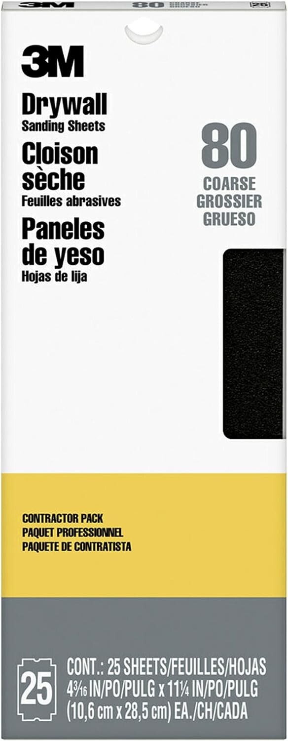 3M Drywall Plaster Sanding Sheets Pro Pak 99433NA 80 Grit 25 Count