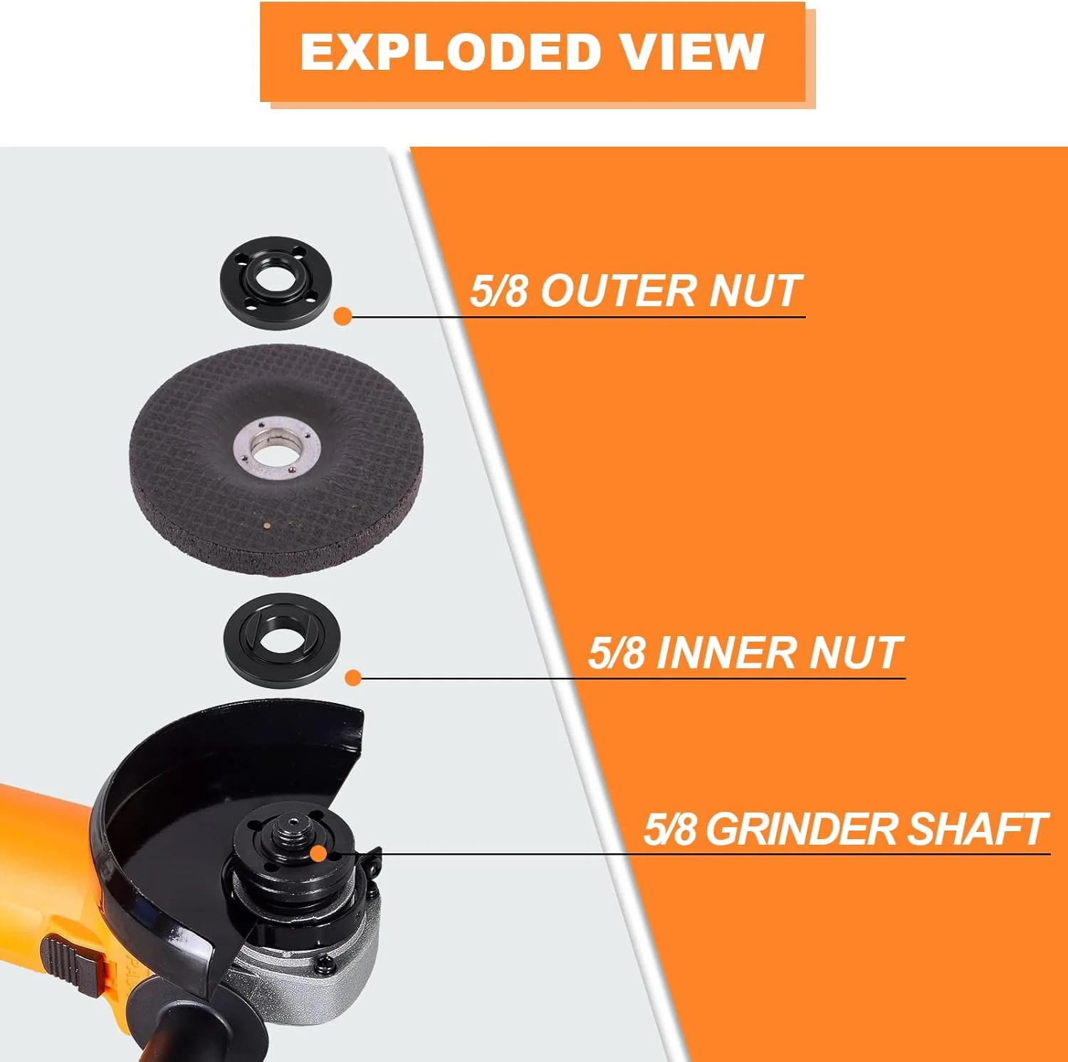 3 Pcs Angle Grinder Nut & Wrench Kit 5/8-11 Thread Metal Inner Outer Flang