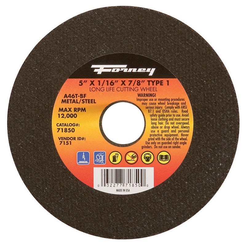 Forney 71850 Aluminum Oxide 12,225 rpm 5 Dia. in. Cut-Off Wheel 1/16 in. Thick