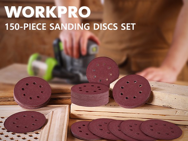 WORKPRO 150-piece Sanding Discs Set for Random Orbital Sander High-quality USA