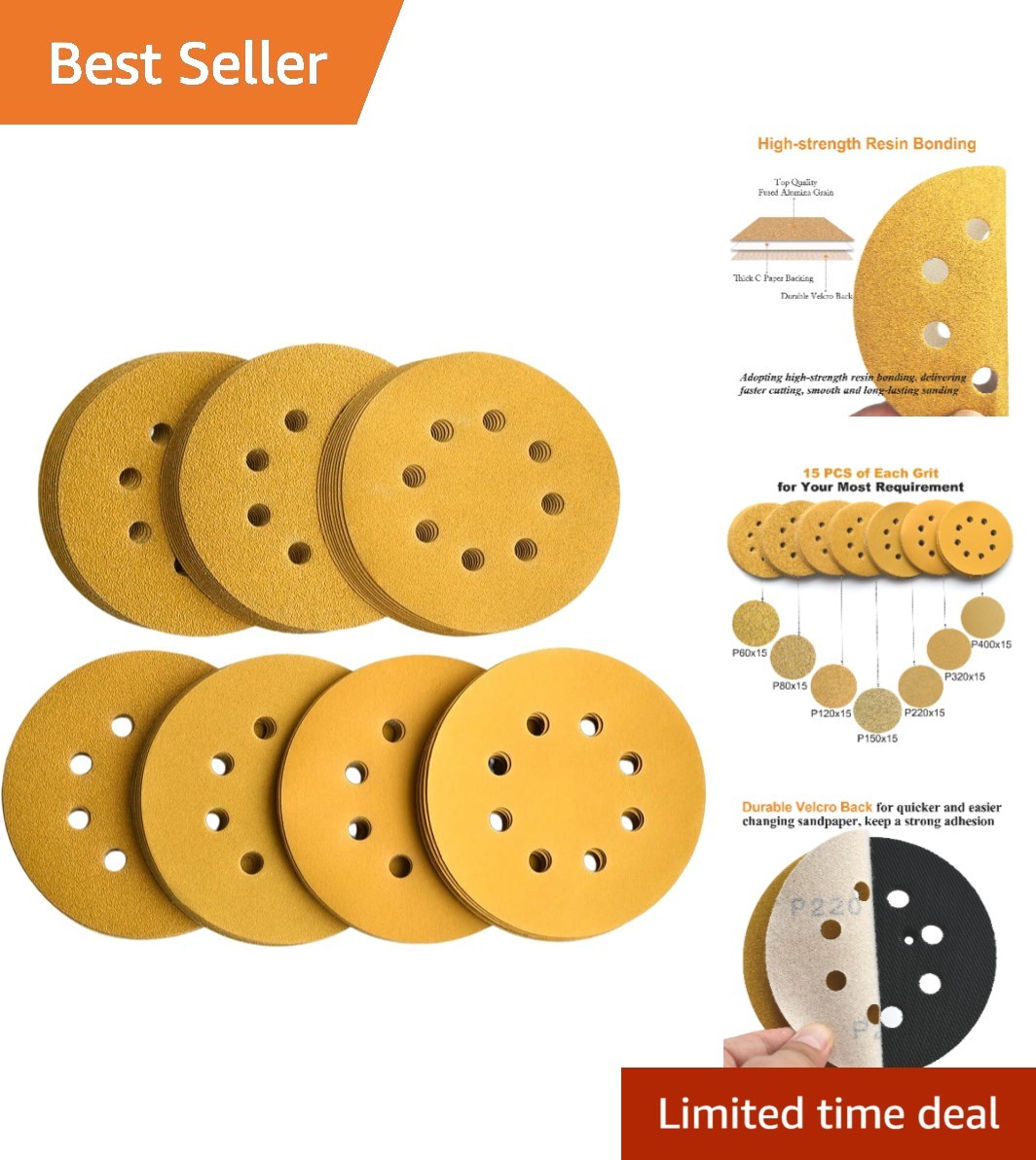 105-Pack 5-Inch Hook and Loop Sanding Discs – Grits for Perfect Finishes
