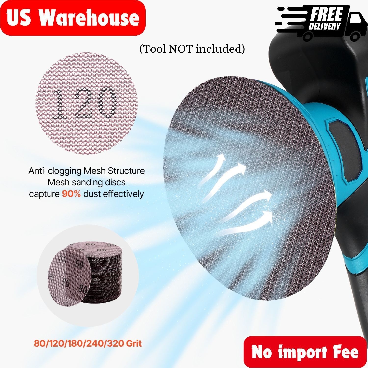 5-inch Mesh Sanding Discs 50PCS, Grit 80-320 Ceramic Mesh Sandpaper, Wood Metal