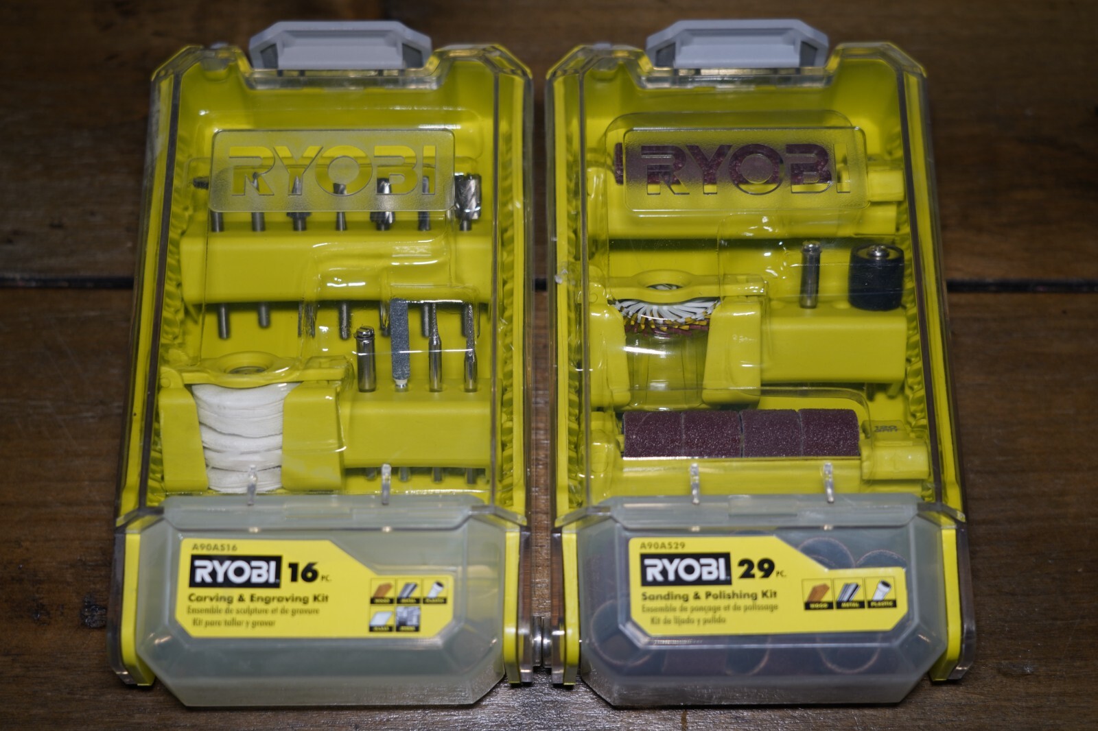 RYOBI 29 PC Sanding / Polishing A90AS29 & 16 PC Carving / Engraving Kit A90AS16