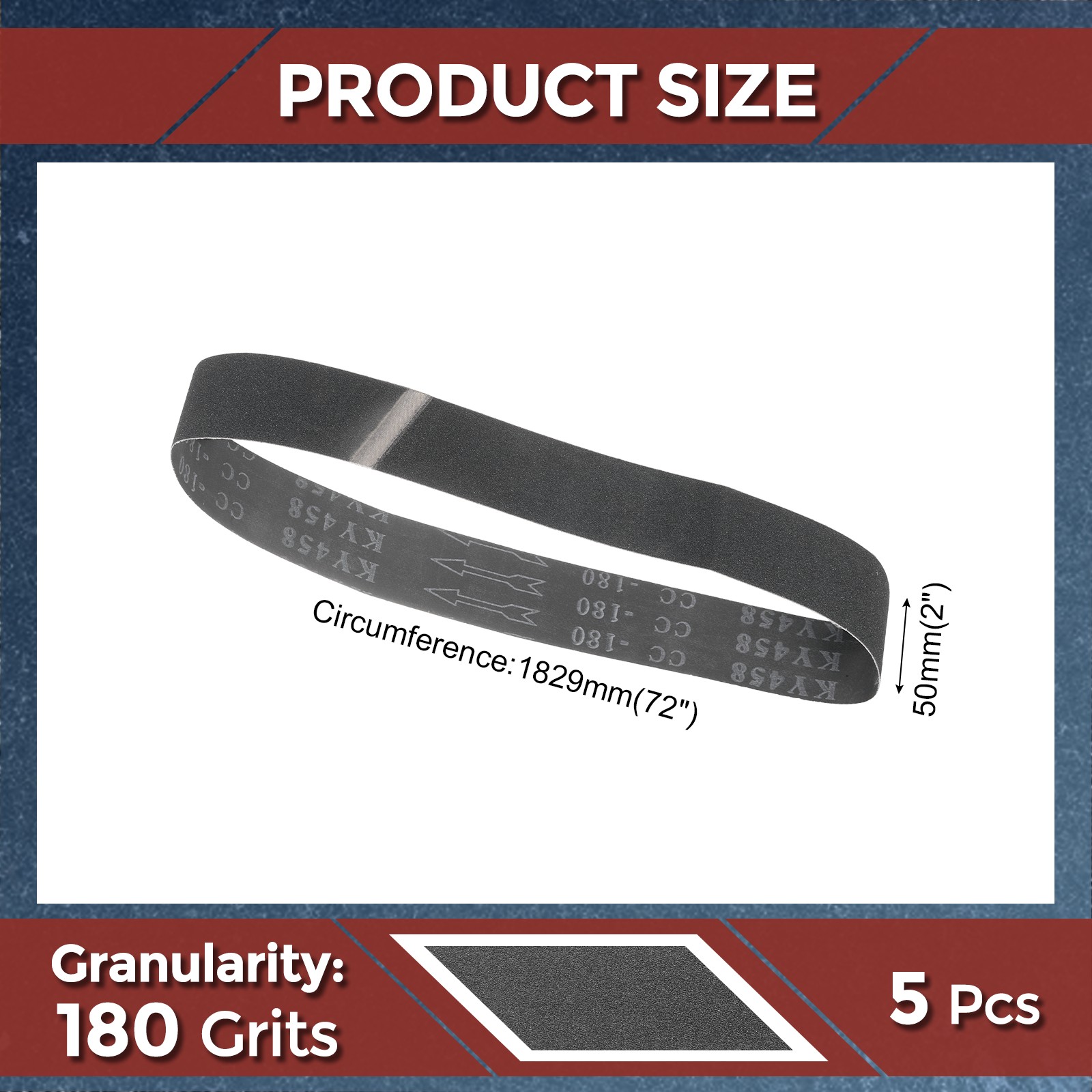 5Pack Sanding Belt, 2 x 72 Inch 180 Grit Silicon Carbide Abrasive Belt