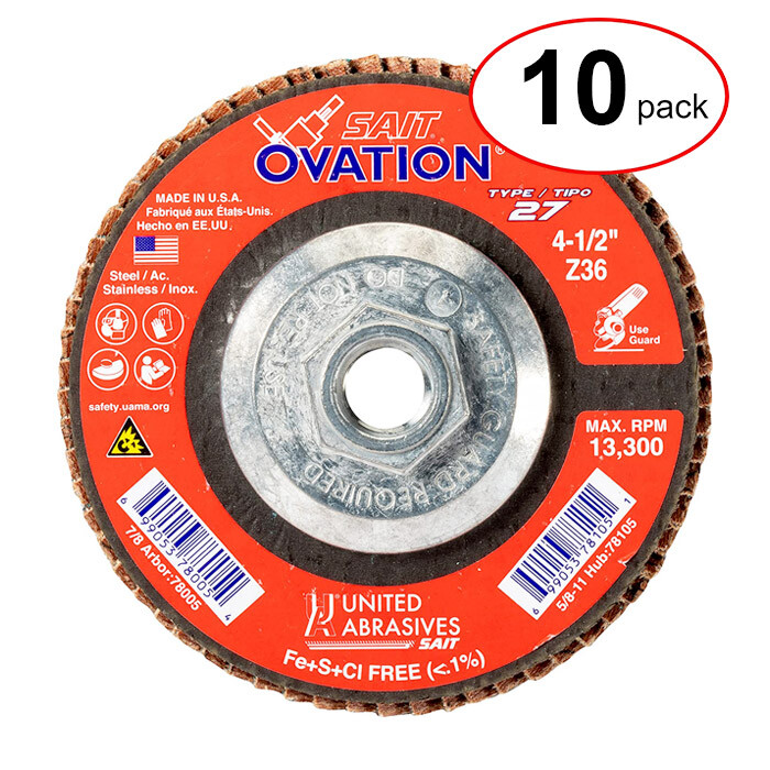 Sait 78105 – 4-1/2″ X 5/8-11 Ovation Flap Disc 36G – (10Pack)