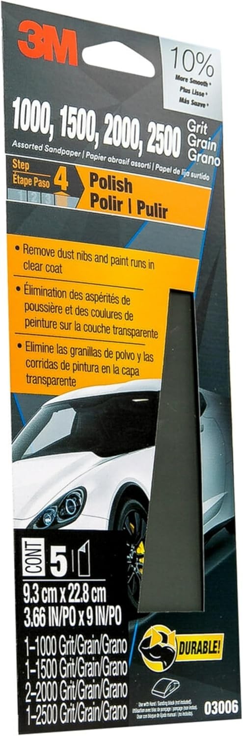 3M(TM) Wetordry(TM) Sandpaper, 03006, 3-2/3 in x 9 in, Assorted, 3 Pack