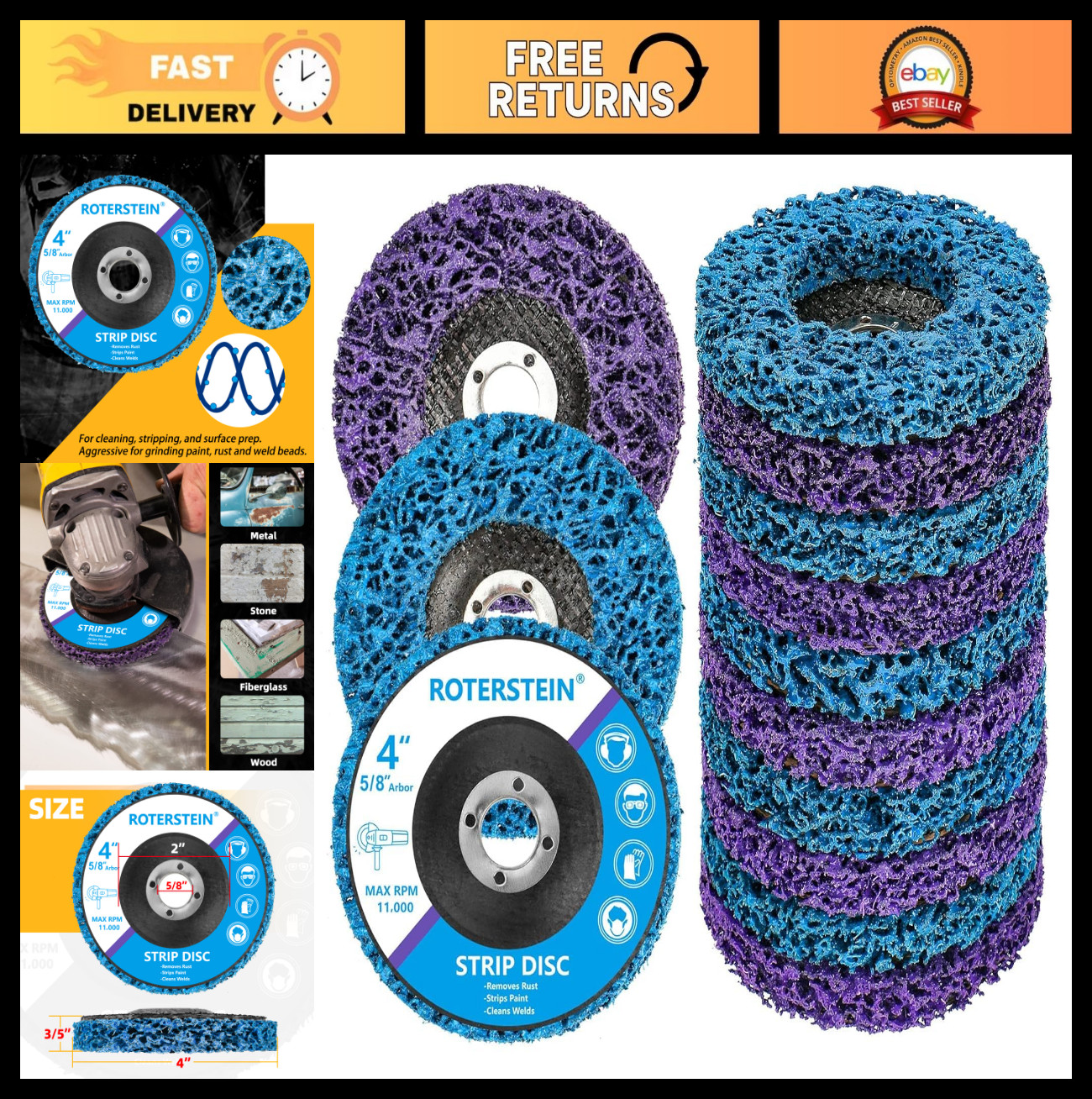 10 Pack 4″ Strip Discs for Angle Grinder – Clean Paint, Rust & Welds, Oxidation