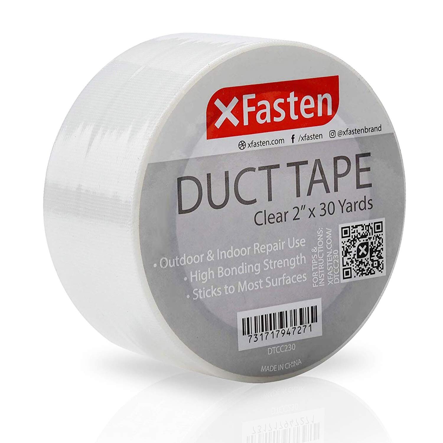 XFasten Duct Tape Clear Cotton Textile, 2-Inches x 30 Yards