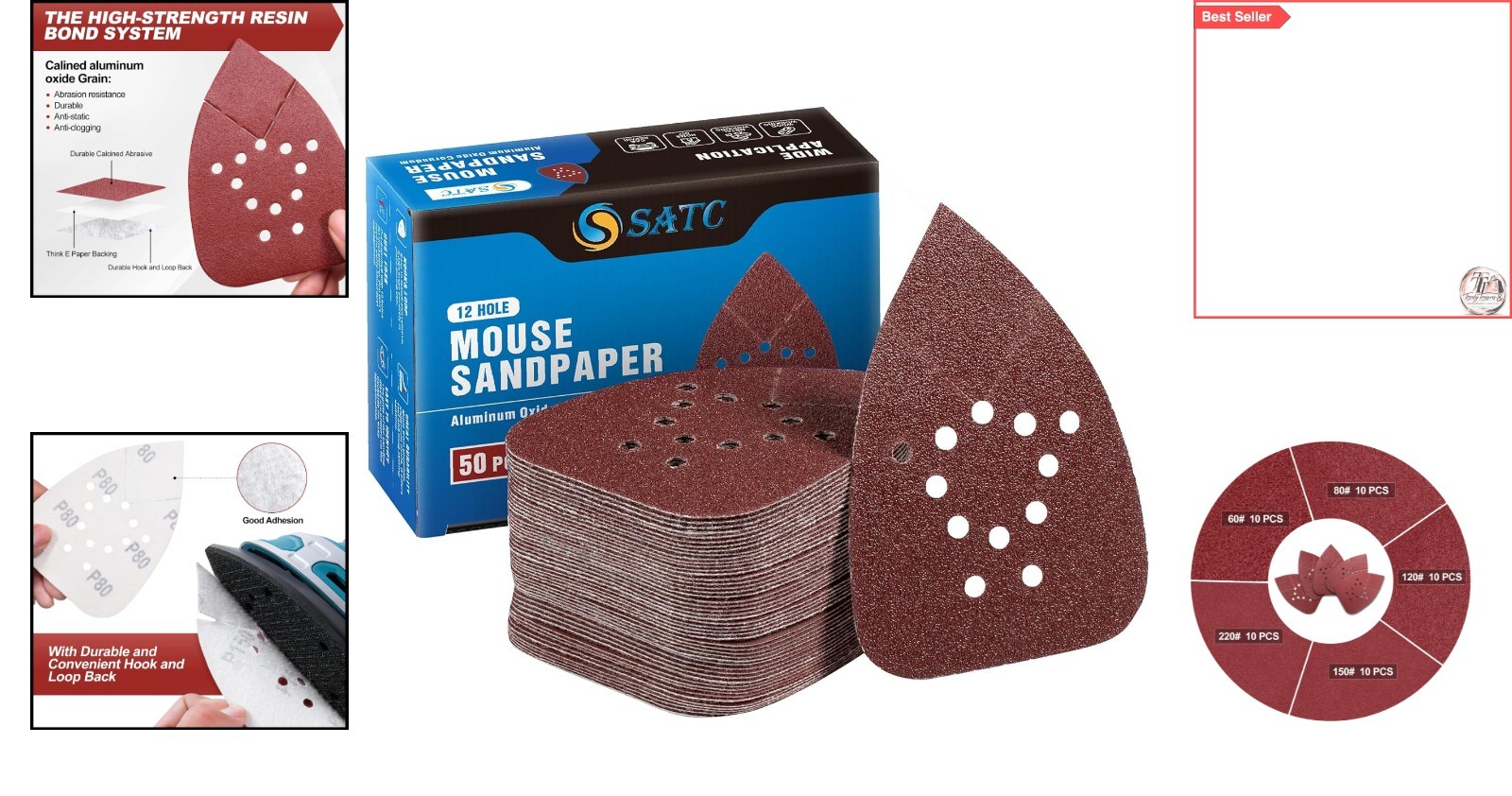 50-Piece Assorted Mouse Sanding Pads Set for Detailed Finishing