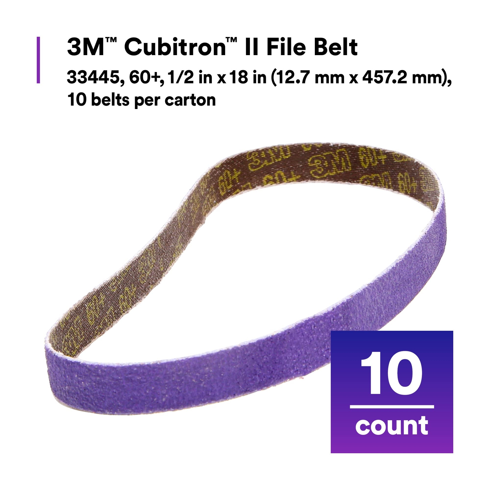 3M Cubitron II File Belt 33445 60+ Grit 1/2 in x 18 in Pack of 10 File Belts …
