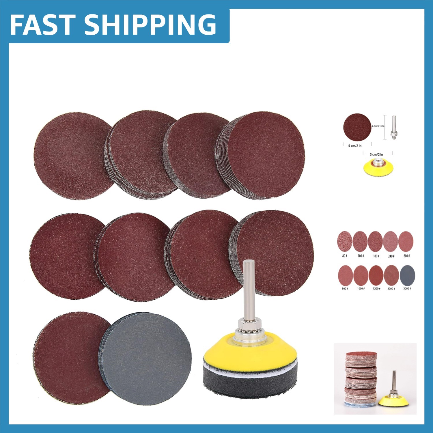 100 Sanding Discs, 2 Inch Grit 80-3000 with Backing Pad – DIY Essential
