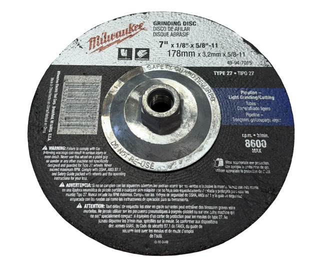 Milwaukee 7″ x 1/8″ x 5/8-11 Pipeline Metal Grinding Wheel Disc