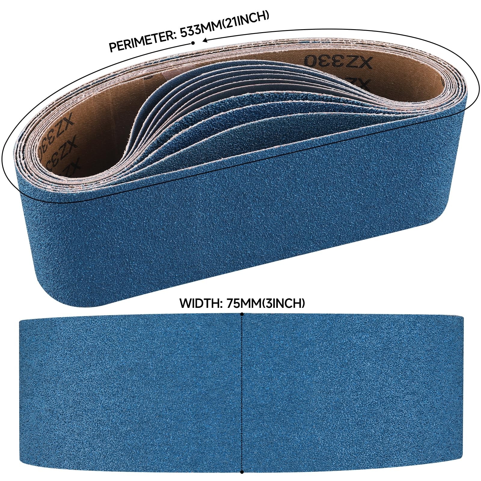 Shineboc 10-Piece 3 x 21 Inch 40-400 Grit Zirconia Sanding 3×21 Inch, Blue