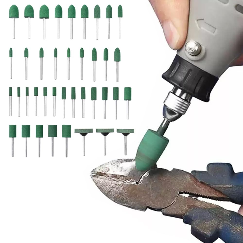 Eyech 39 Pcs Rubber Polishing Drill Bits,Green Buffer 3mm / 0.12 inch, Green