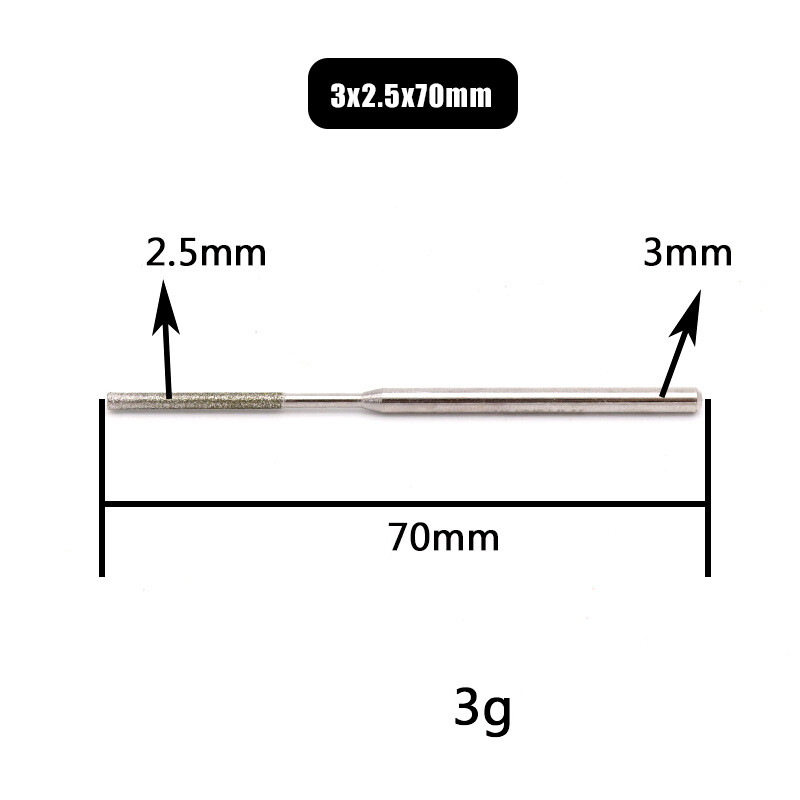 3mm Shank Flat Cylindrical Diamond Grinding Heads Burr Drill Bits 70mm Length