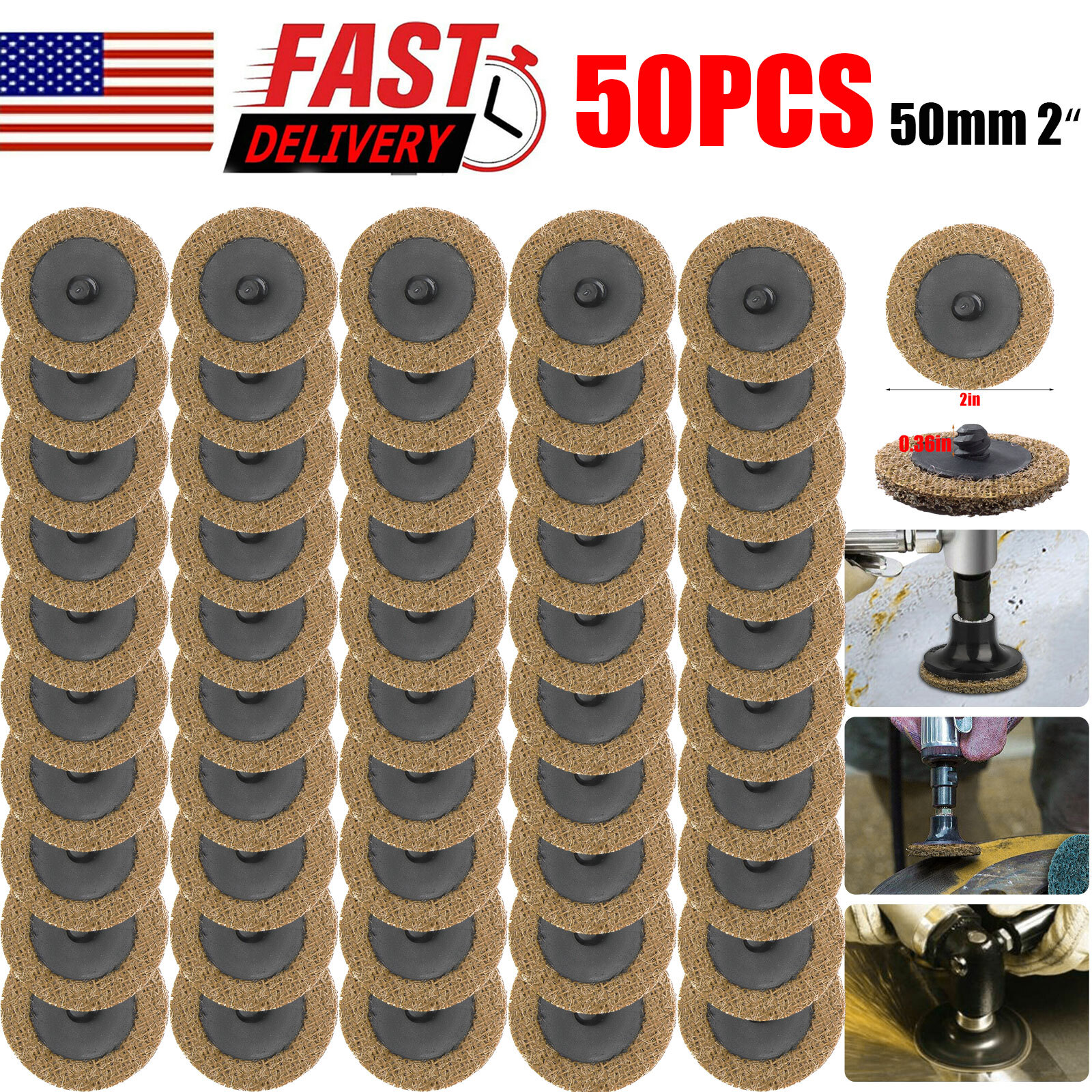 50x 2 inch Coarse Surface Conditioning Discs Roll Lock Die Grinder Sanding Pads