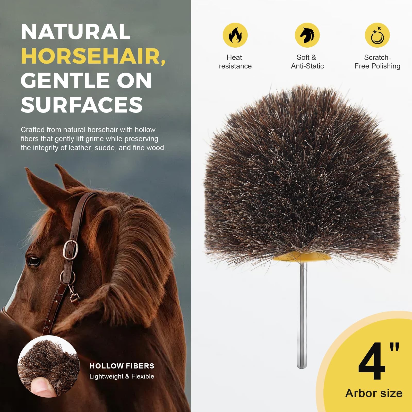 Horsehair Polishing Wheel Brush for Surface Buffing Grinding Drum Buffer 4