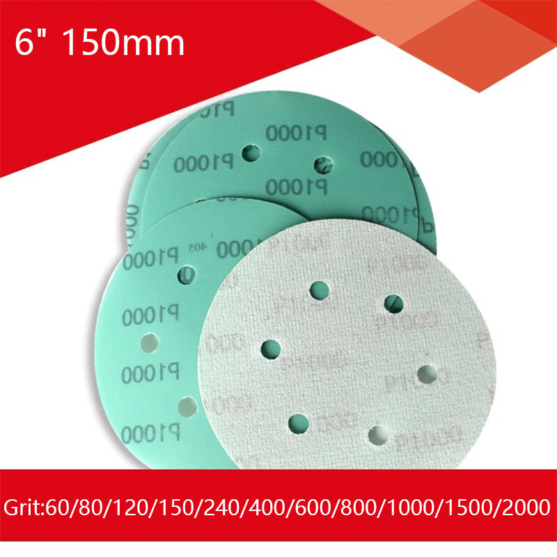 6″ 150mm Wet & Dry Sandpaper Polyester Film Green Sand Hook & Loop 60-2000 Grit