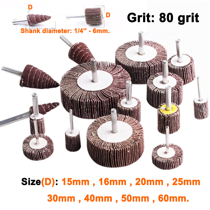 15mm-80mm 1/4” Shank Drill 80 Grit Sanding Flap Wheel Disc Sandpaper Abrasive