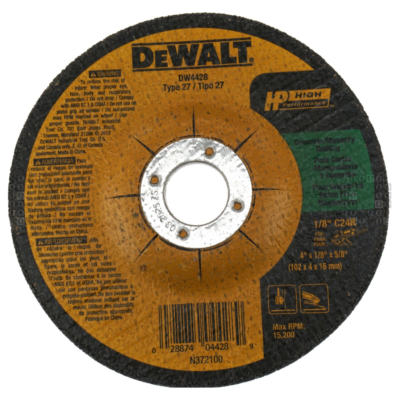 DeWALT DW4428 4″ Diameter Silicon Carbide Abrasive Grinding Wheel, 1/8″ Thick