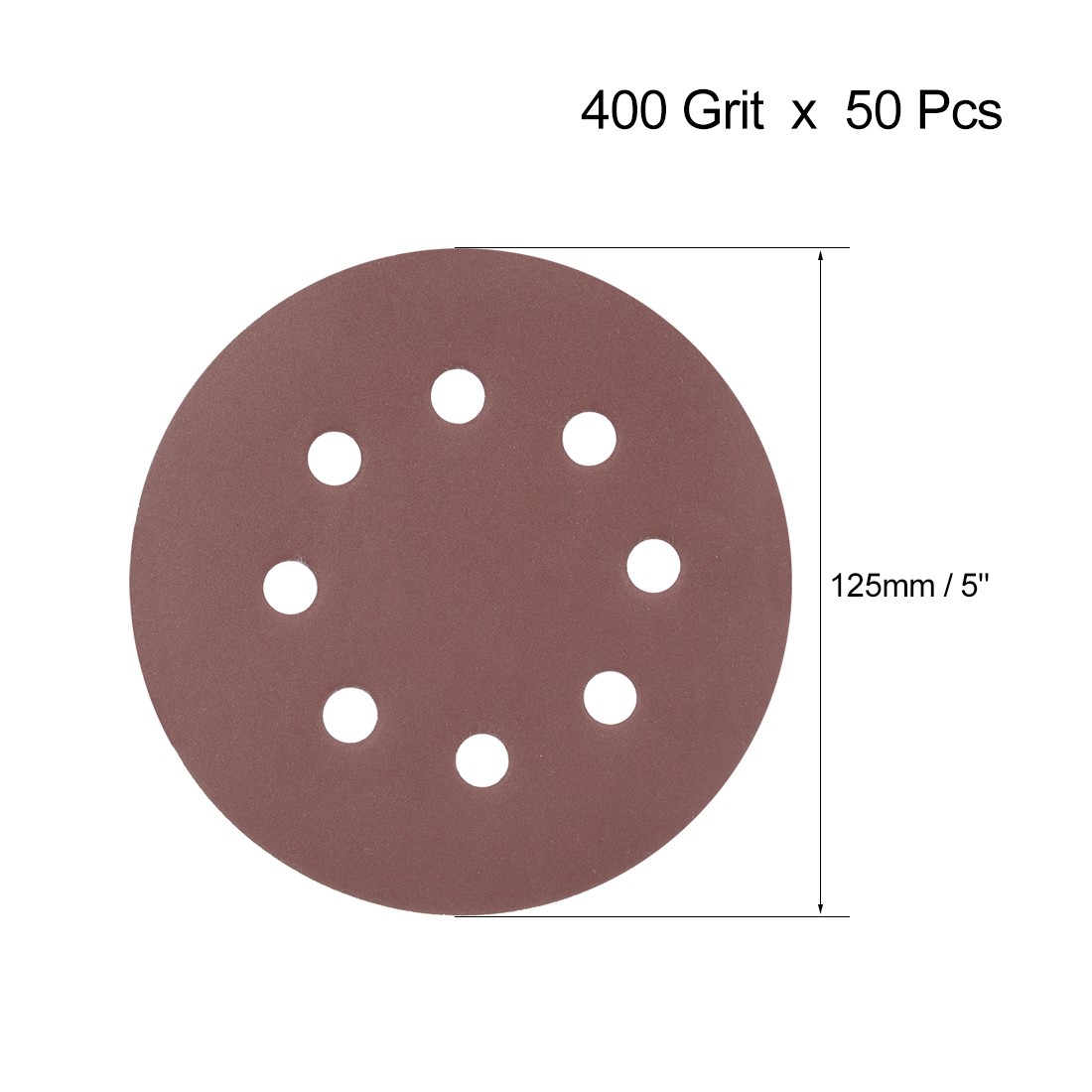 50PCS 5 Inch 8 Hole Hook and Loop Sanding Disc 400 Grit Flocking Sandpaper