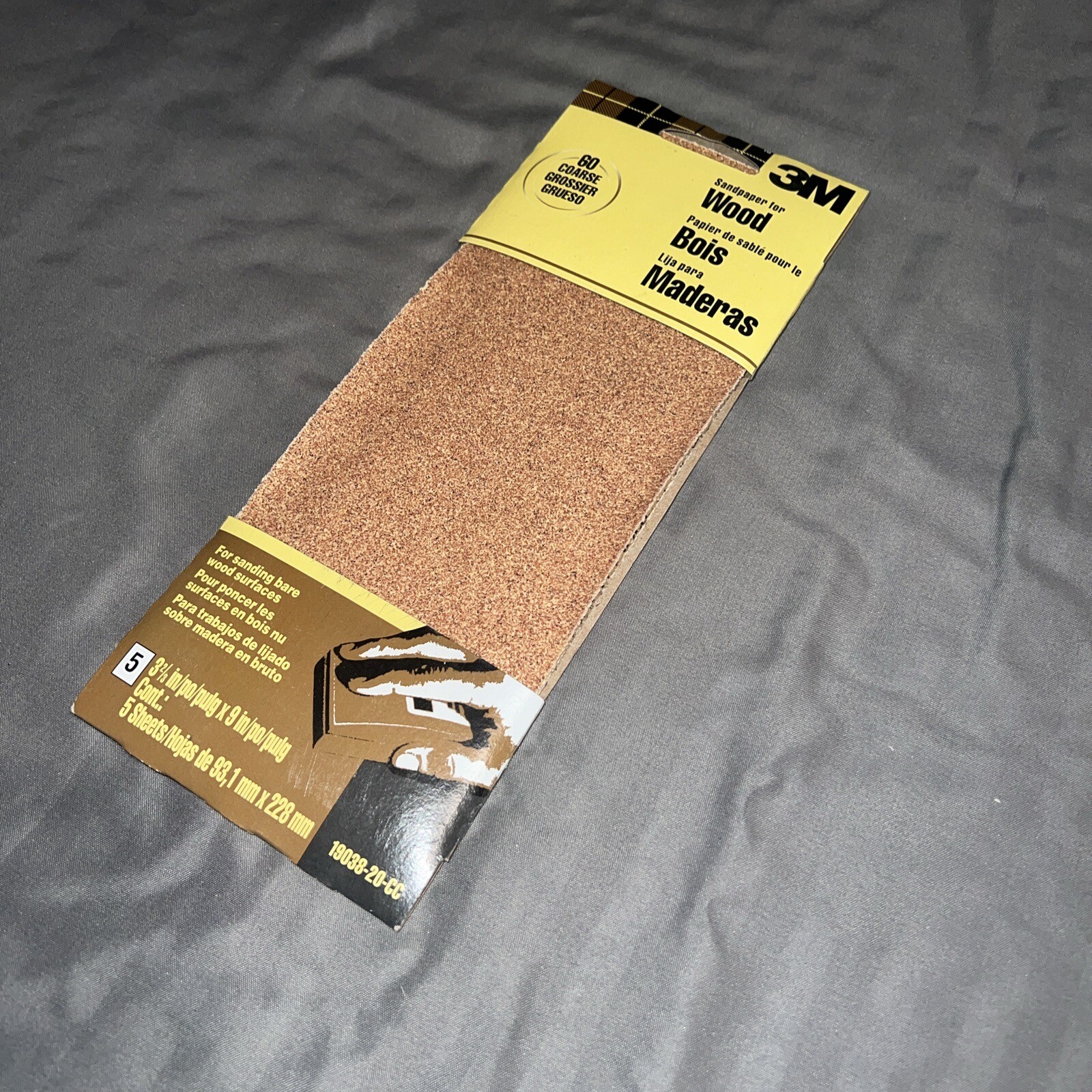 3M Sandpaper, 9 in x 3-2/3 in, 60 Grit, Coarse Grade, 5 pack