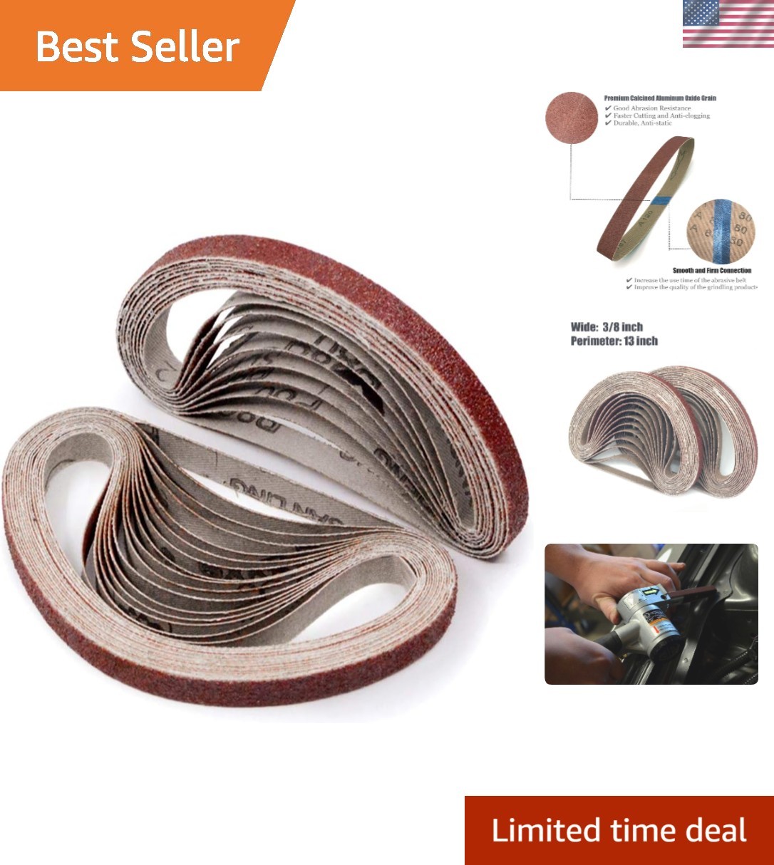 High-Performance 3/8 x 13 Inch Sanding Belts, 60 Grit for Versatile Applications