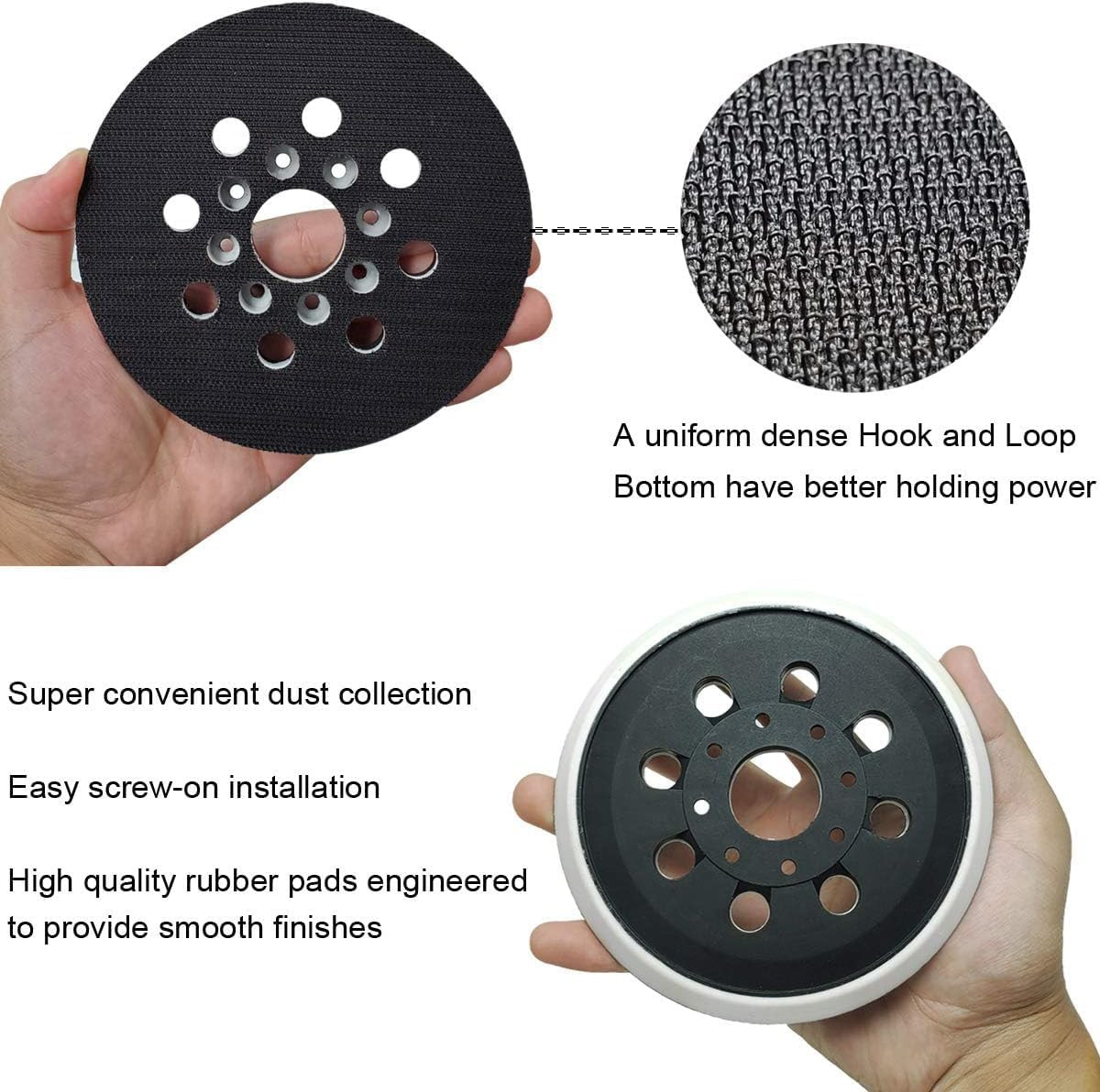2 Pack 5 Inch 8 Hole Hook & Loop Replacement Sander Pad for 5″ Bosch ROS20VS