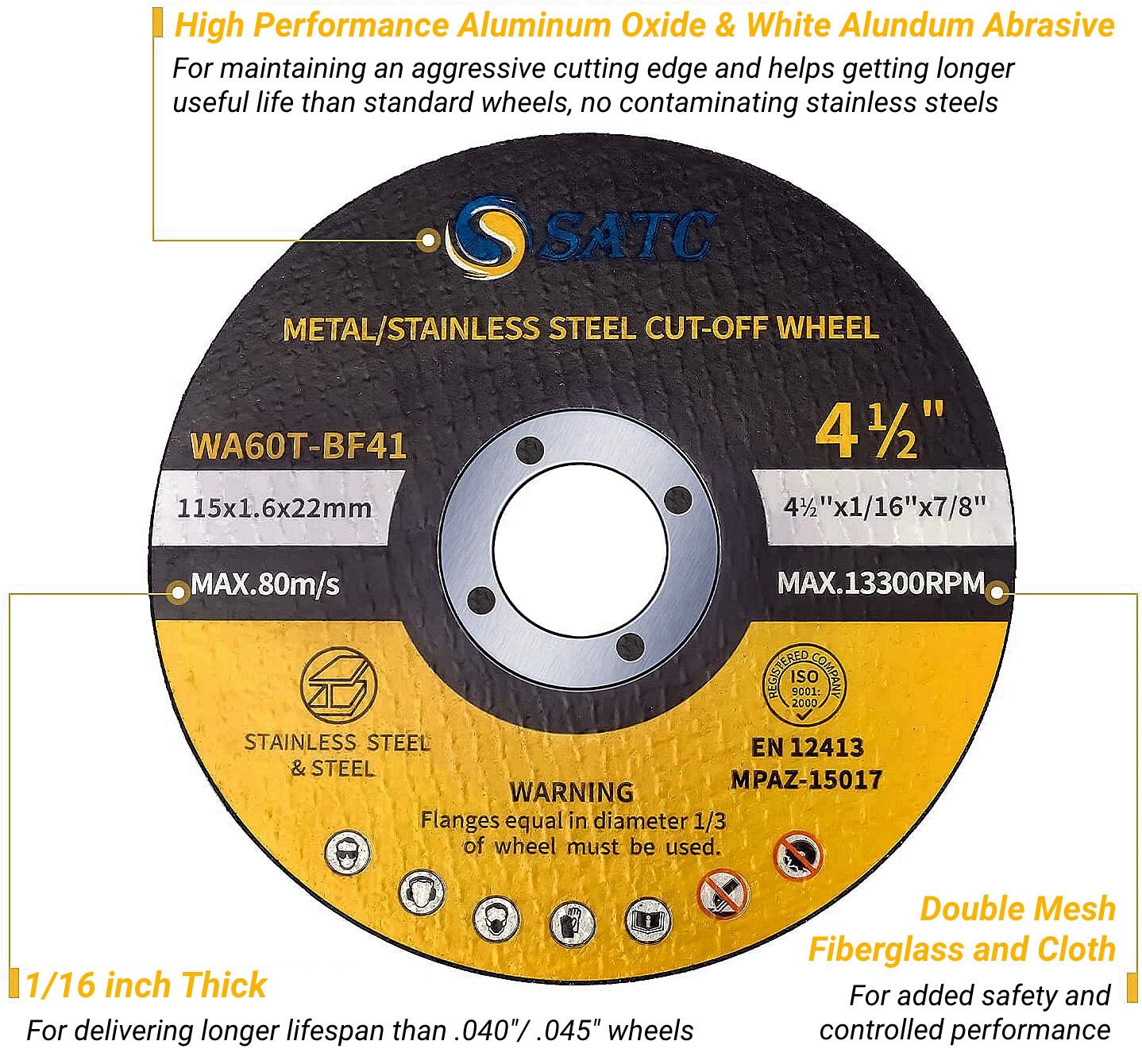 100 Pack 4-1/2″ x 1/16″ x 7/8″ Cut-off Wheels Discs Stainless Steel & Metal 4.5″