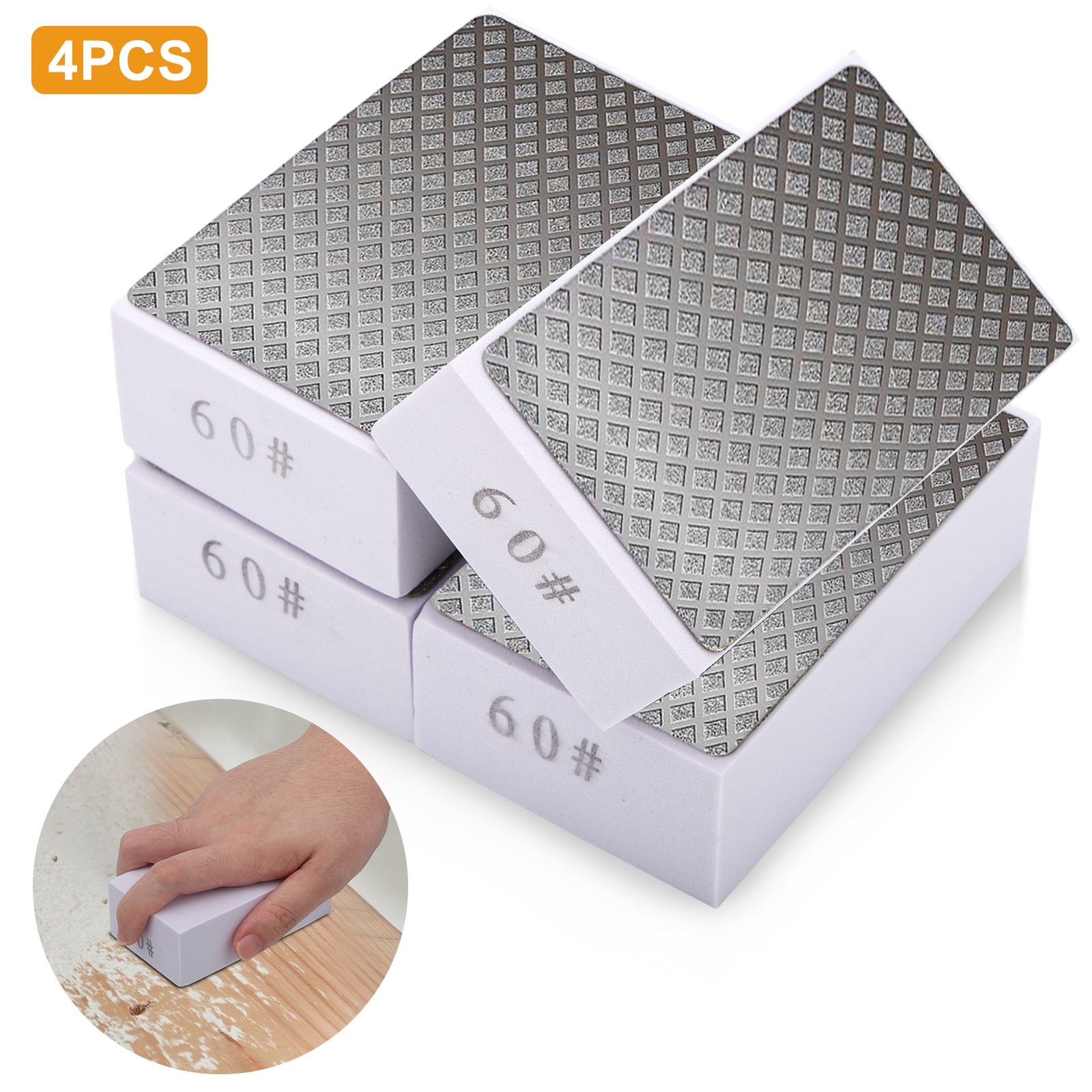 4x Diamond Hand Polishing Pad 60# Coarse Sanding Block for Tile Glass Metal Wood