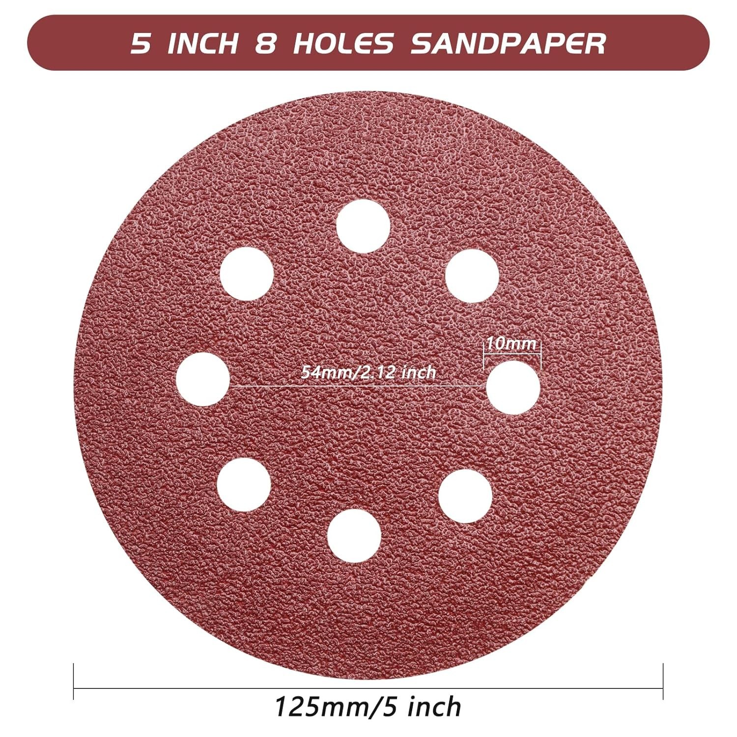 5 Inch Sandpaper 40 Grit, Coarse Grit 8 Hole Sanding Disc Hook and Loop Sandp…