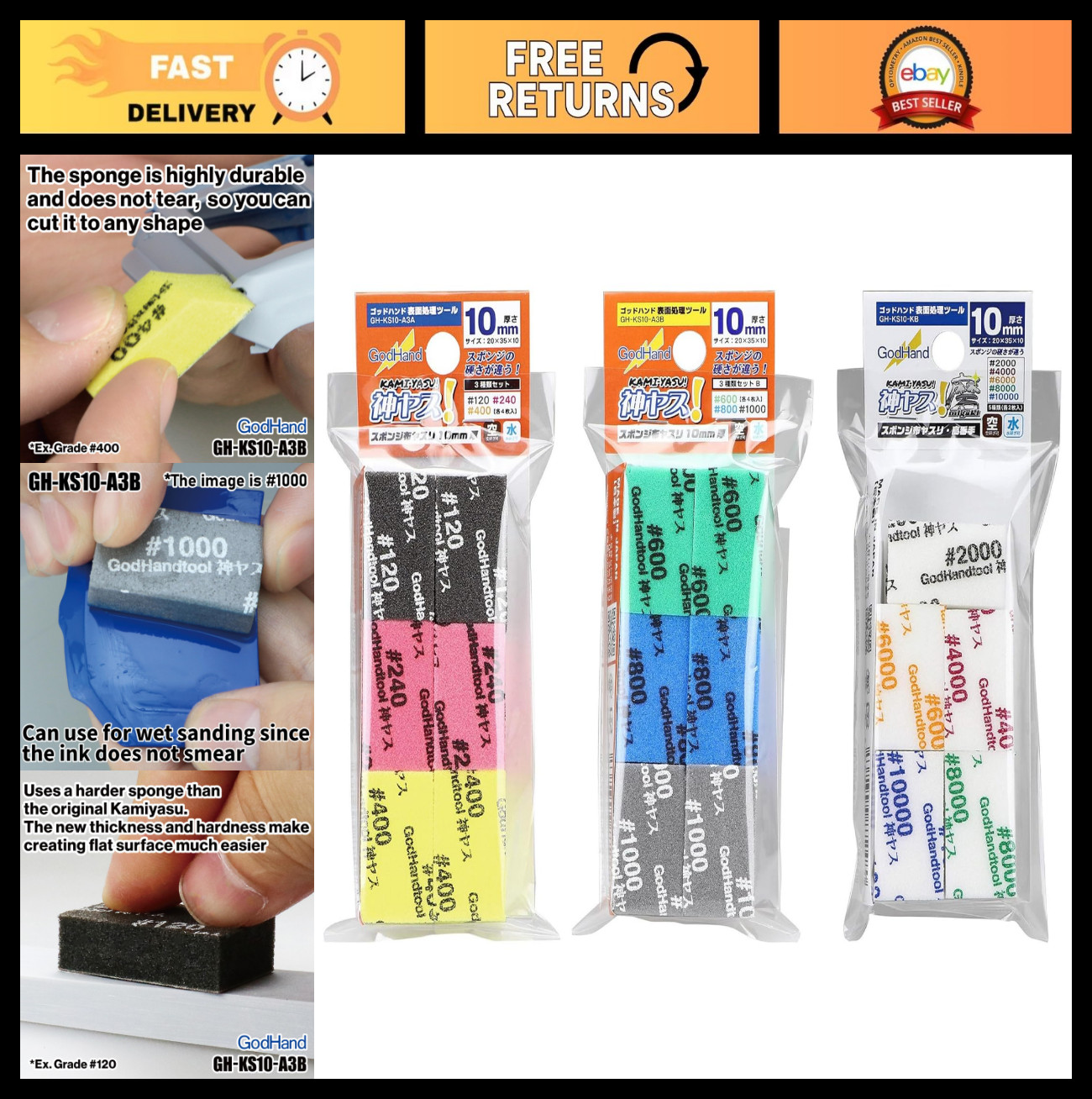 Sanding Sponge Assortment Set – Coarse to Fine Grits 120-10000, 34 Pieces, Reusa