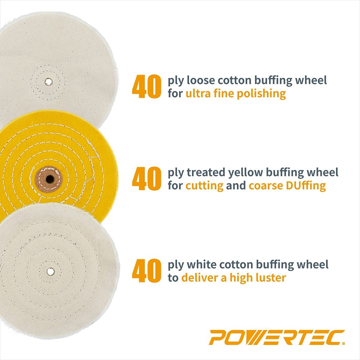 POWERTEC 6″ Bench Grinder Buffing Wheel Kit w/ 3pcs Polishing Compound Set