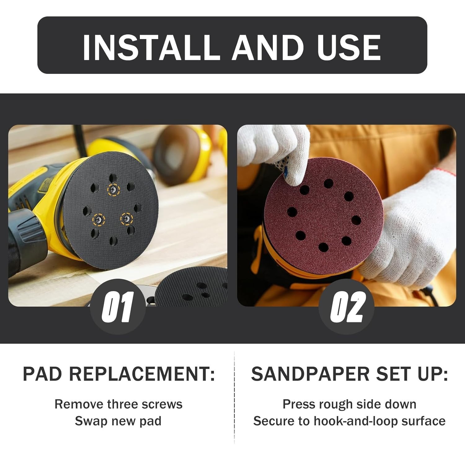 6pcs 5 inch 8 Hole Replacement Sander Pad, 5 Inch Sander Hook and Loop Replac…