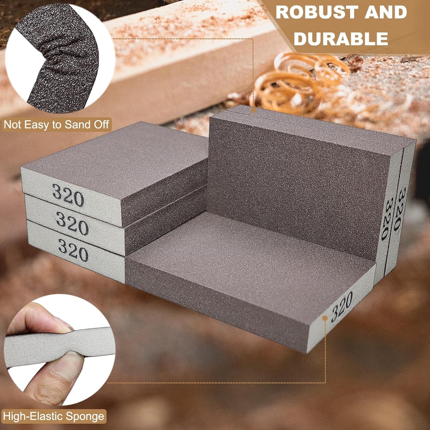 6 Pack 320 Grit Fine Sanding Sponges Washable Reusable Blocks for Wood Metal&Up