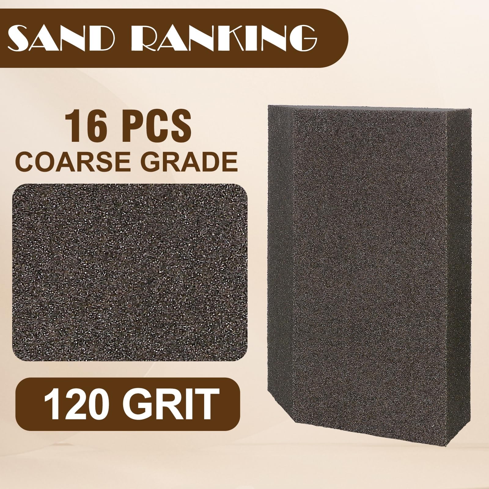 16 PCS 120 Grit Angled Fine Sanding Sponge Block Washable Wet Dry Sandpaper