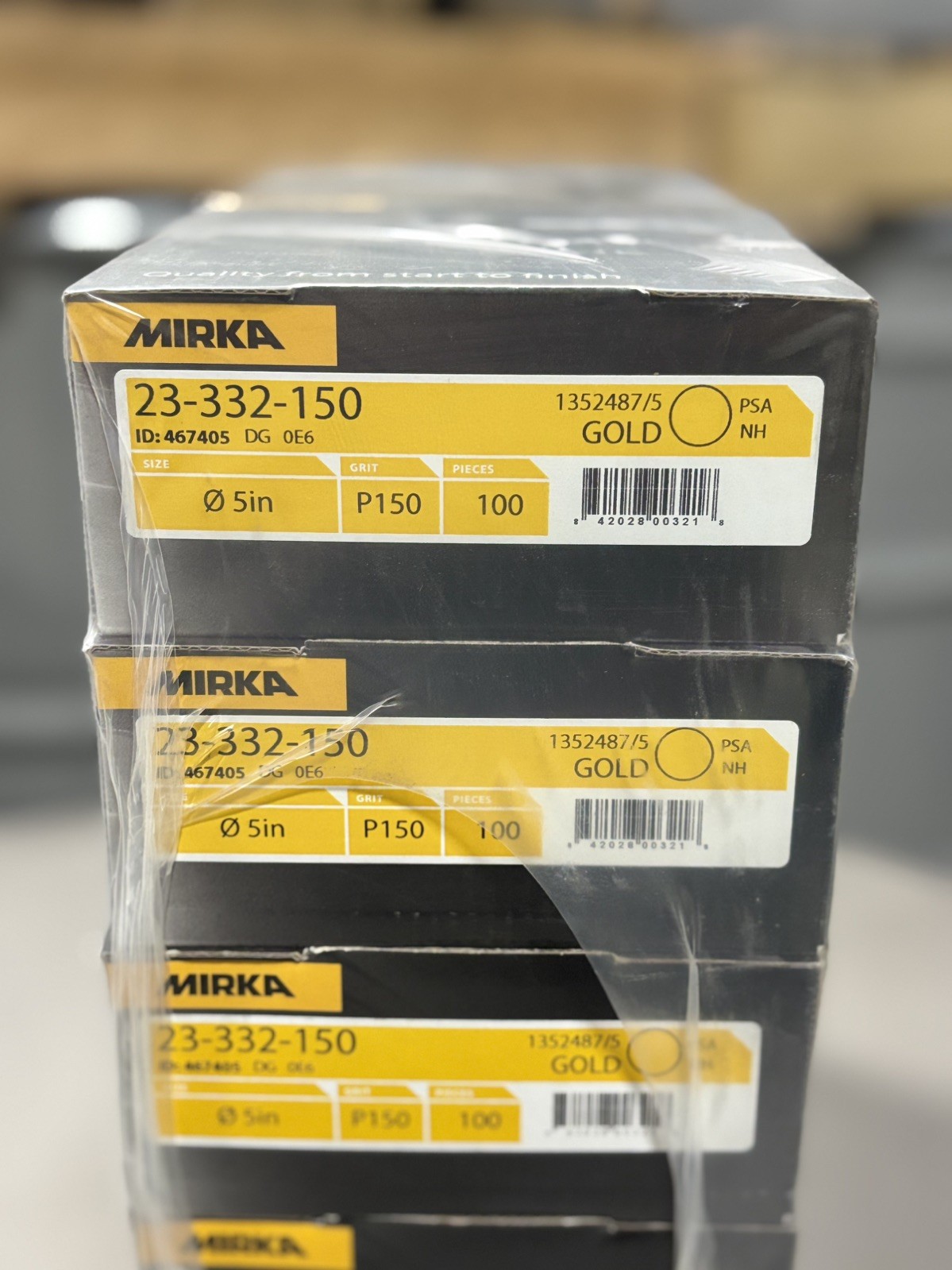 Mirka 23-332-150 Gold 5” 150 Grit PSA Sanding Discs, 10 Boxes- 100 Discs Per Box